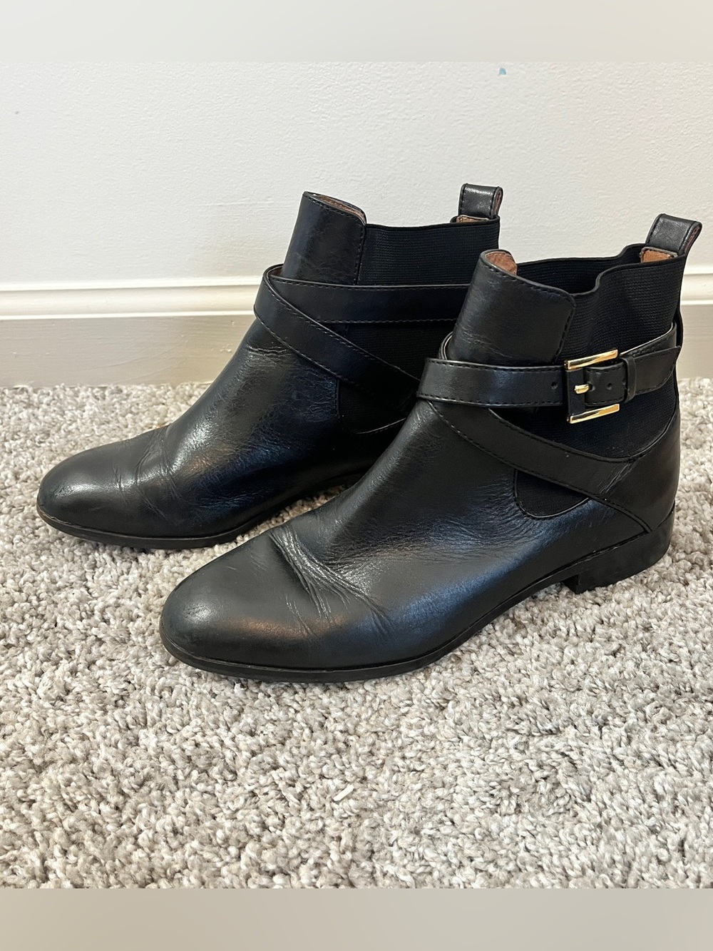 Louise et Cie Black Leather Ankle‎ Boots | Buckle Strap Chelsea Style | Size 6.5